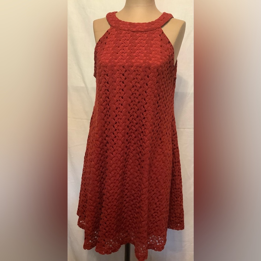 Roxberi Textured Rust Cute Dress with Liner
